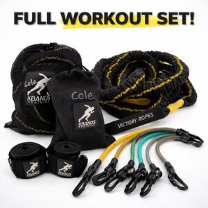KBands Training Beginner Resistance Leg Bands Set and Victory Ropes Mesh Bags